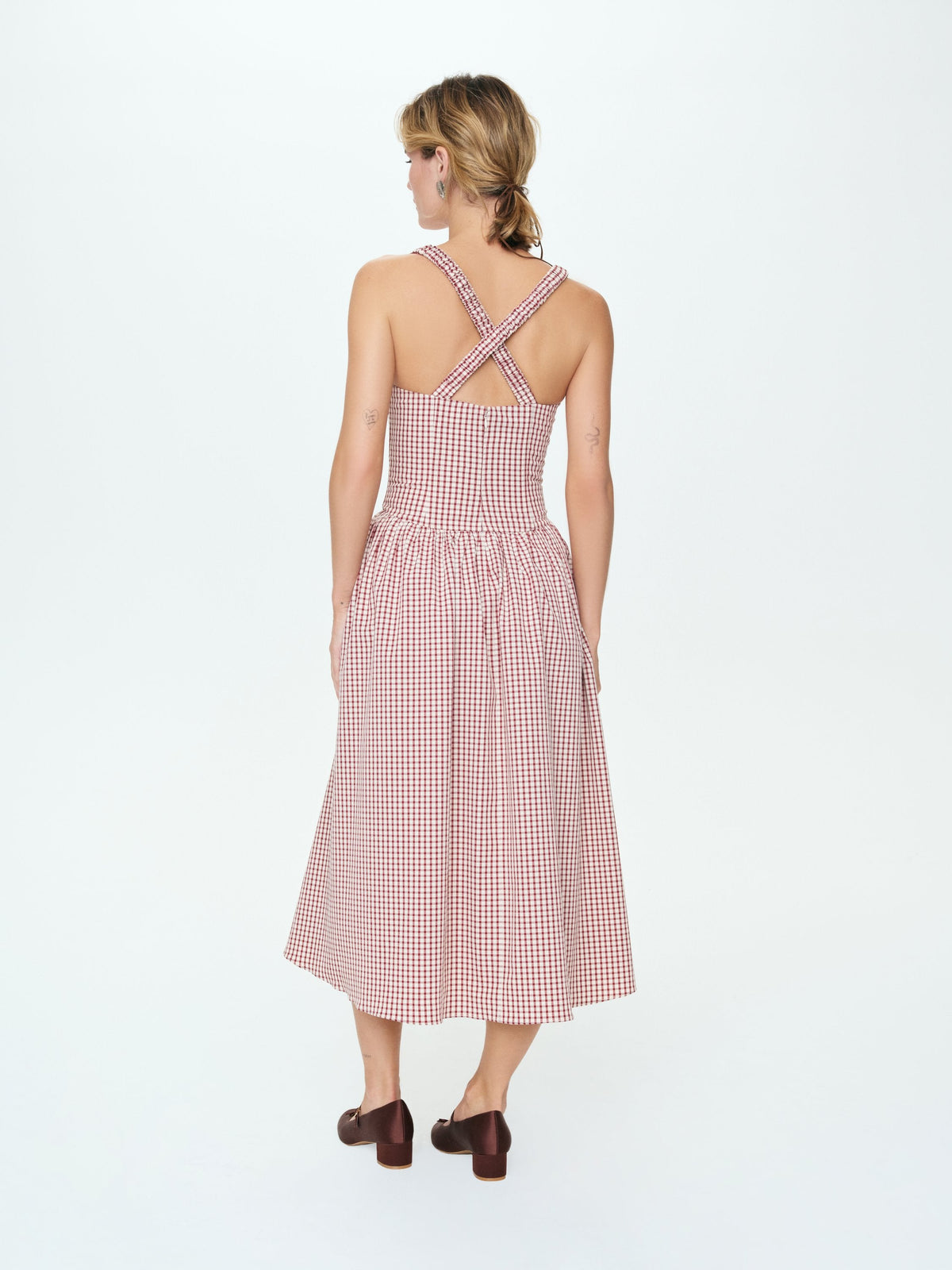Annie Gingham Midi Dress Burgundy - For Love & Lemons