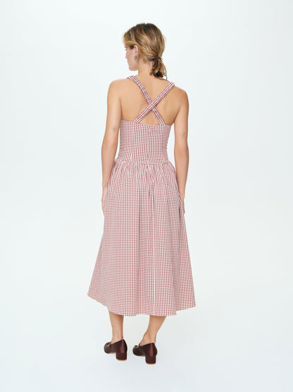 Annie Gingham Midi Dress Burgundy - For Love & Lemons