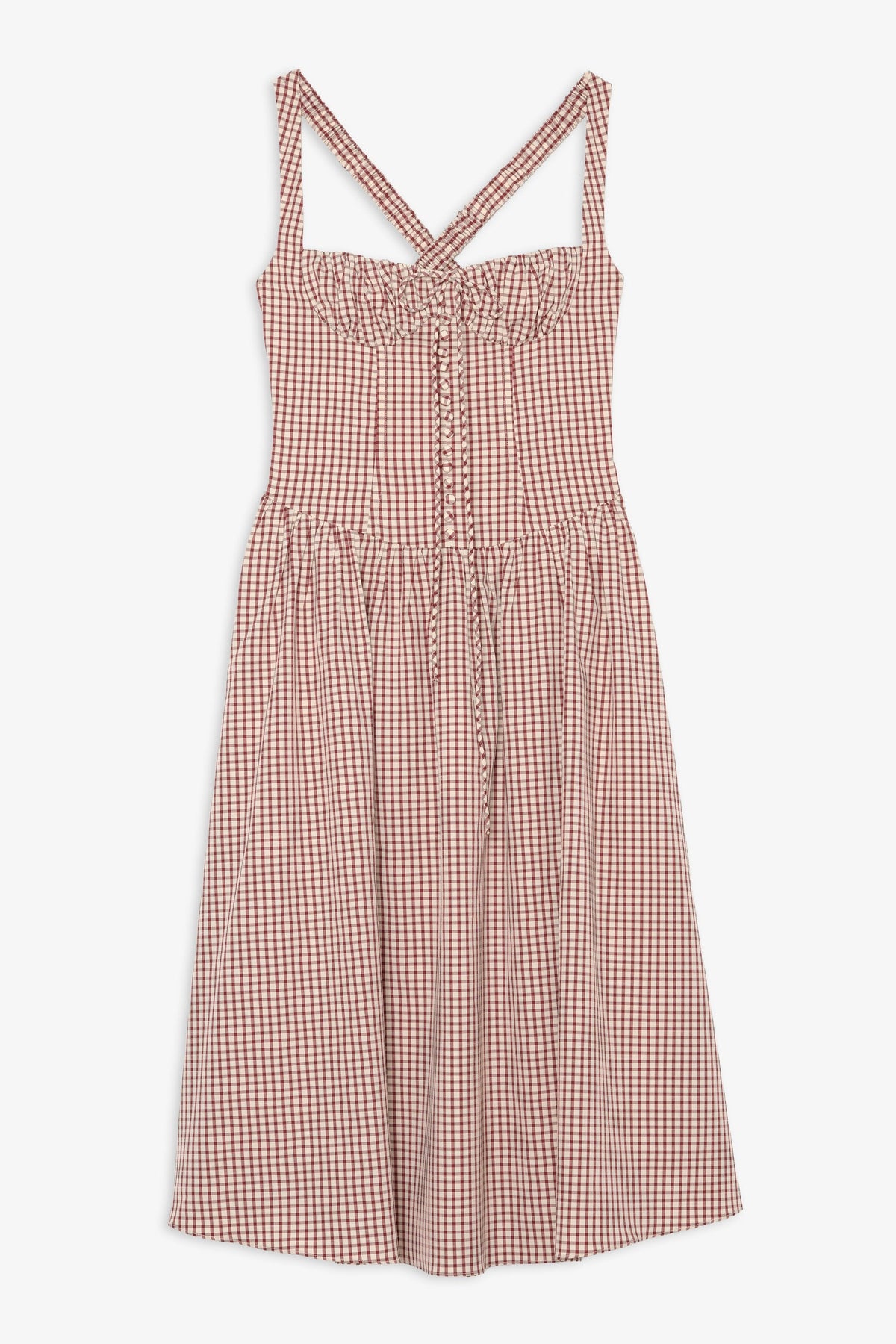 Annie Gingham Midi Dress Burgundy - For Love & Lemons