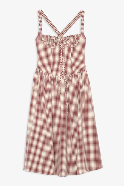 Annie Gingham Midi Dress Burgundy - For Love & Lemons