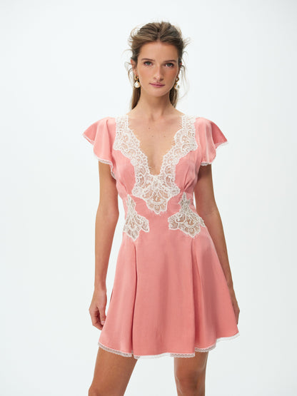 Luna Rose Mini Dress Coral - For Love & Lemons