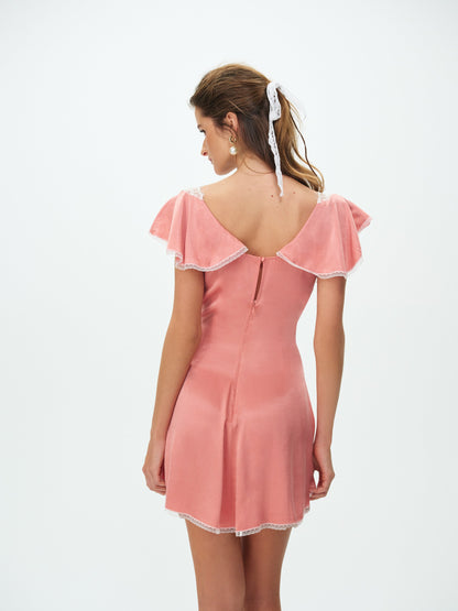 Luna Rose Mini Dress Coral - For Love & Lemons