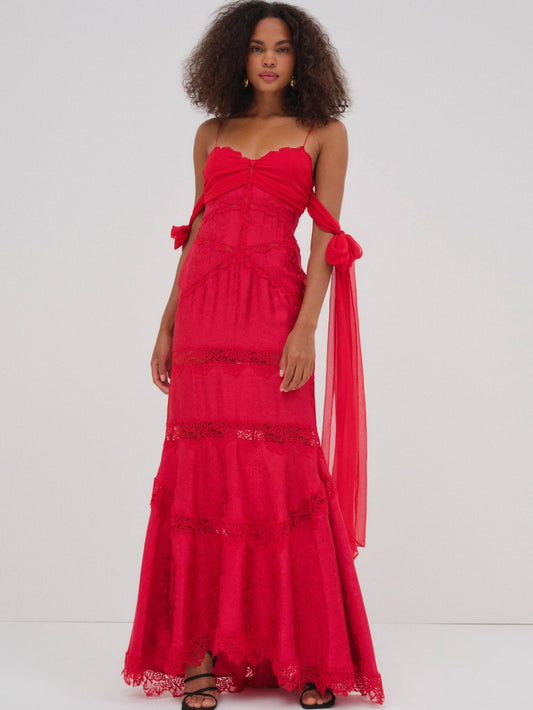 Rita Lace Gown Red - For Love & Lemons