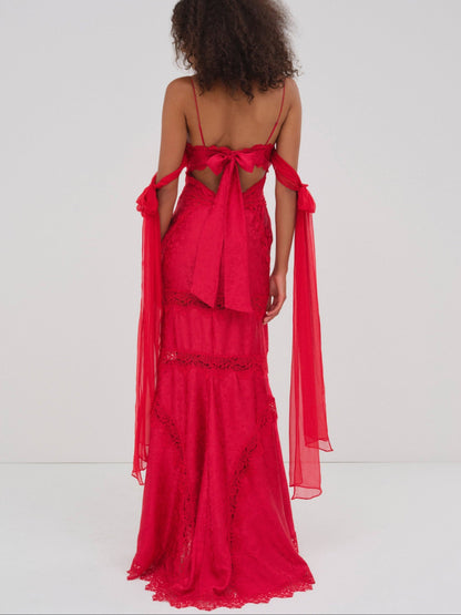 Rita Lace Gown Red - For Love & Lemons