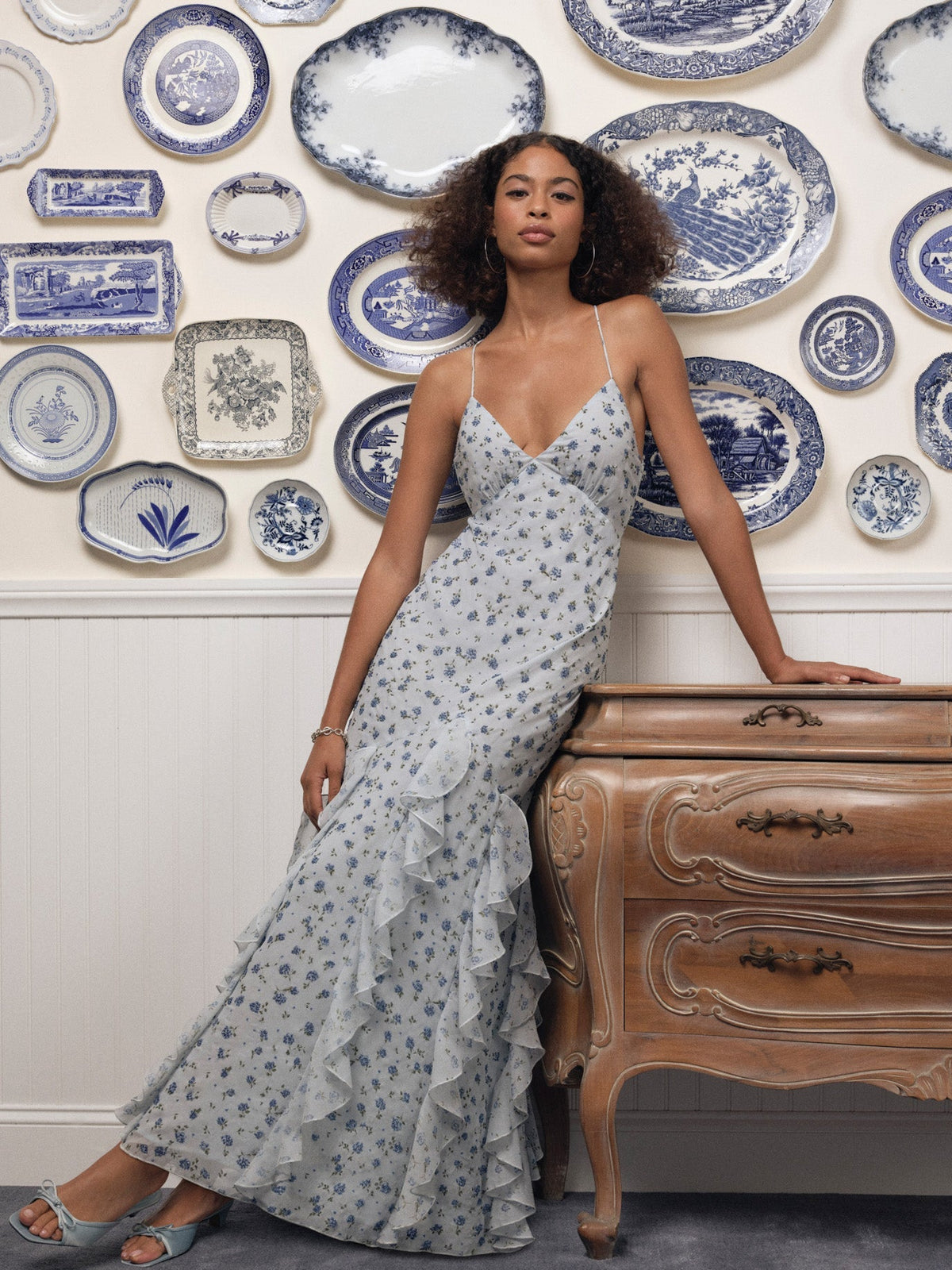 Elea Beaded Maxi Dress Blue - For Love & Lemons