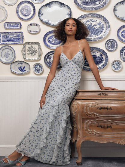 Elea Beaded Maxi Dress Blue - For Love & Lemons