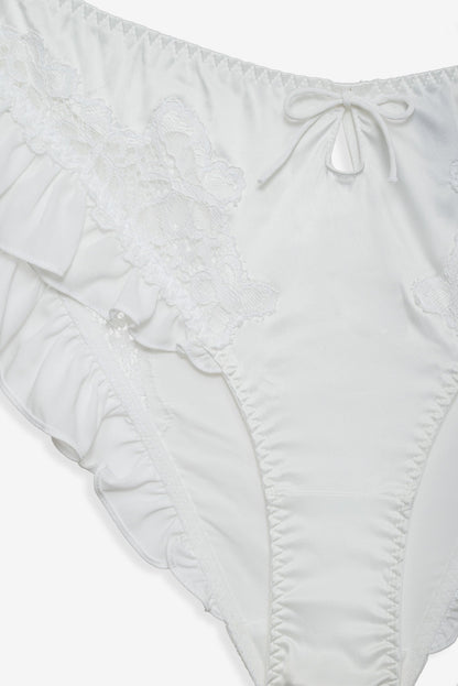 Butterfly Lace Ruffle Cheeky Panty White - For Love & Lemons