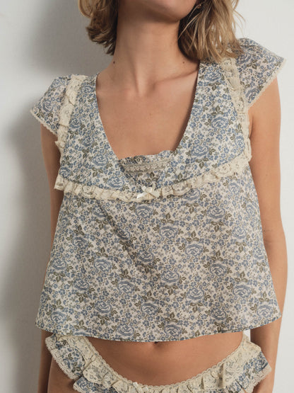 Primrose Posey Sleep Top Dusty Blue - For Love & Lemons