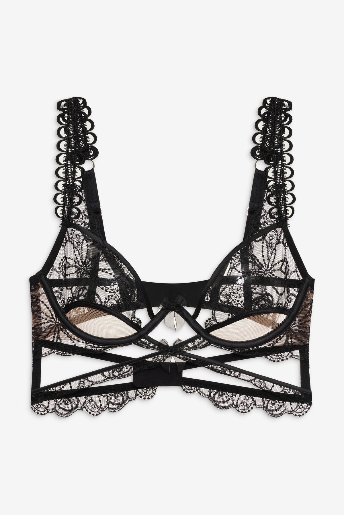 Swirly Floral Embroidered Bra Noir - For Love & Lemons