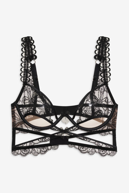 Swirly Floral Embroidered Bra Noir - For Love & Lemons
