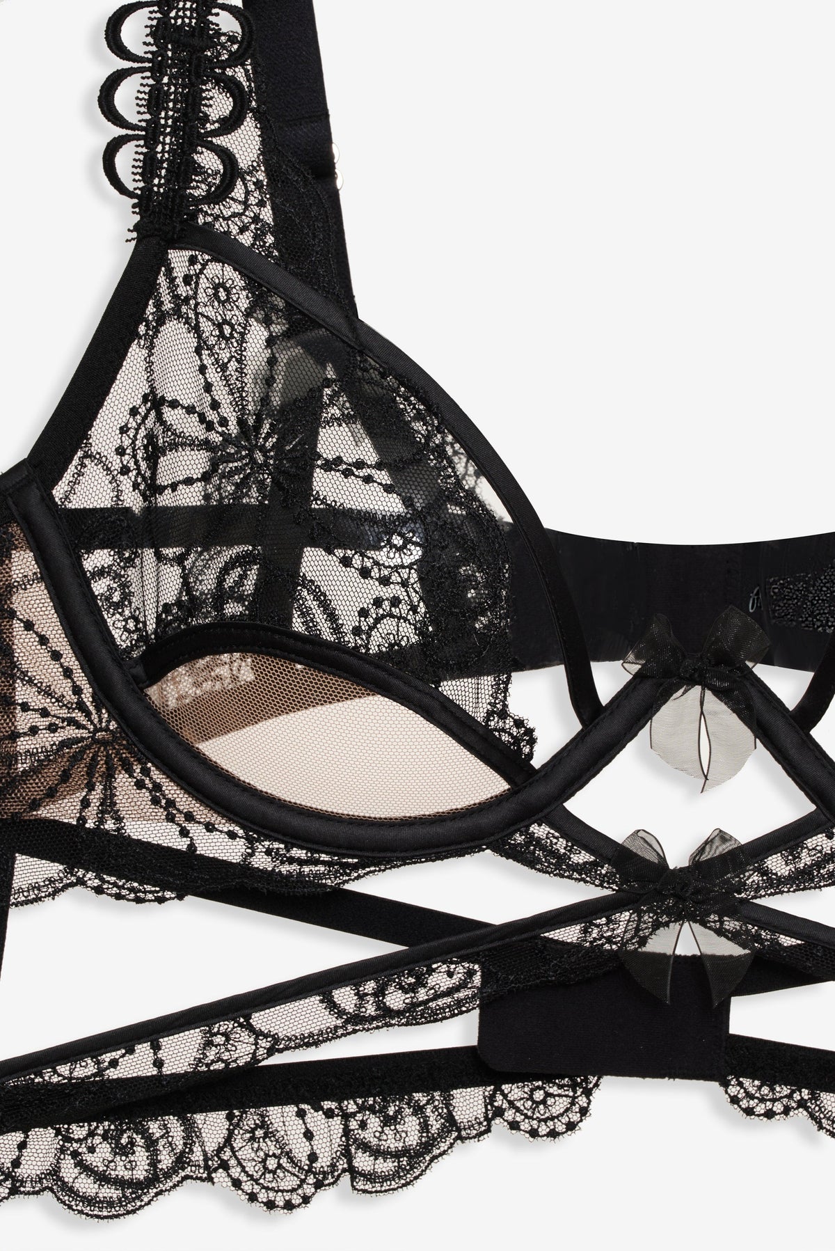 Swirly Floral Embroidered Bra Noir - For Love & Lemons