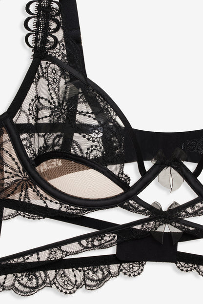 Swirly Floral Embroidered Bra Noir - For Love & Lemons