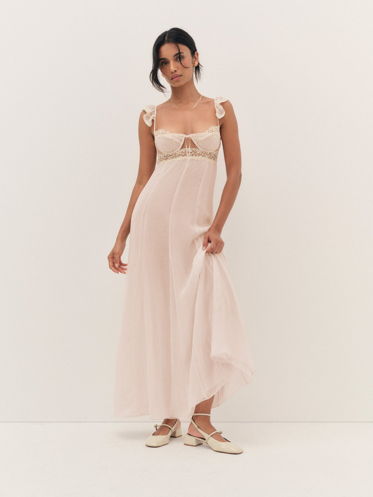 Gilded Lace Maxi Slip Dress Natural - For Love & Lemons