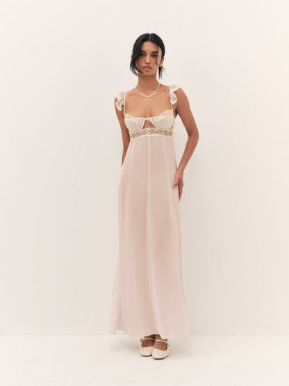 Gilded Lace Maxi Slip Dress Natural - For Love & Lemons