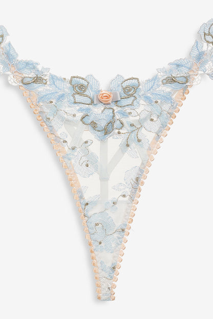 Winter Roses Thong Panty Blue - For Love & Lemons