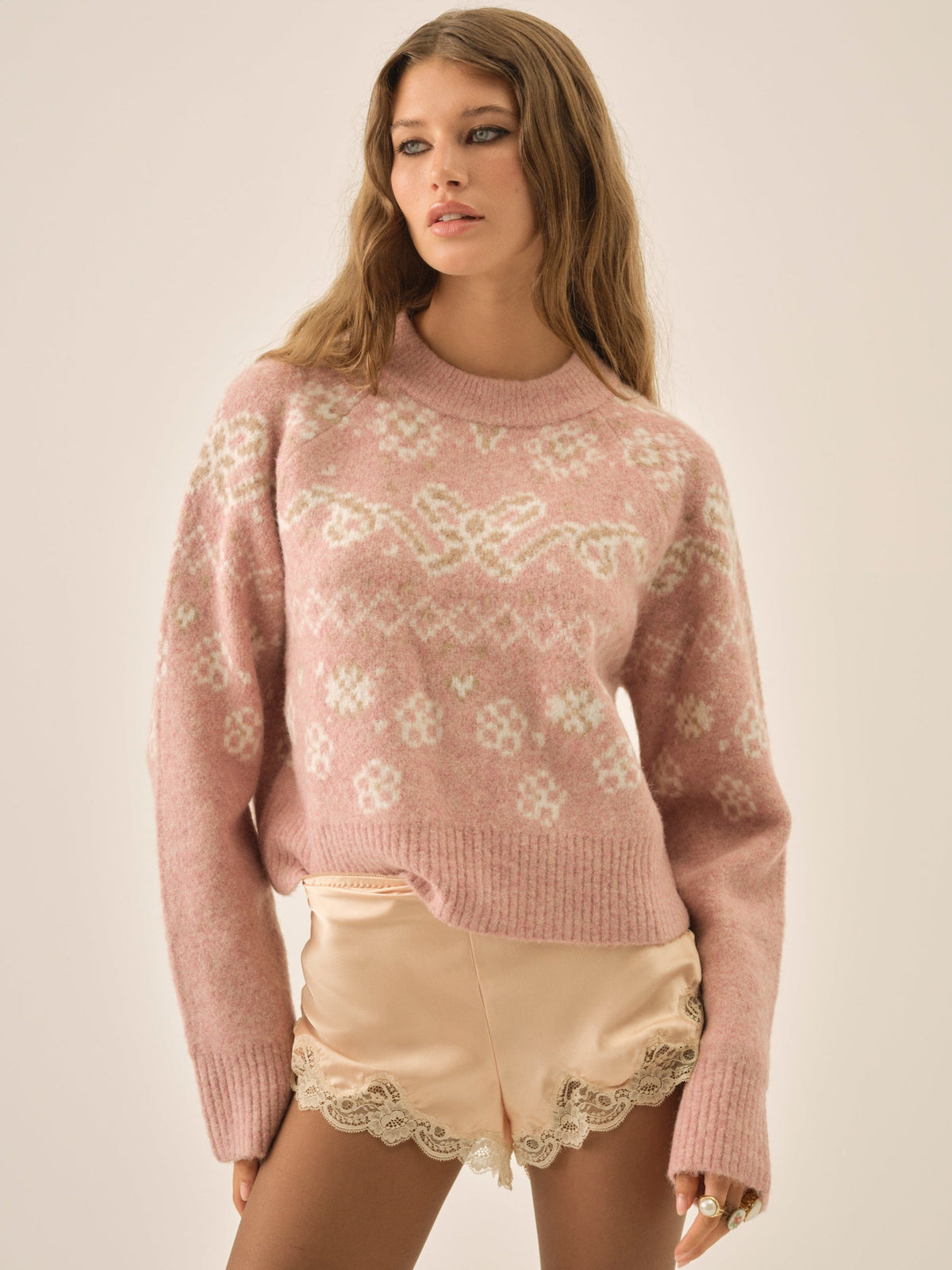 Arabella Intarsia Pullover Sweater Pink - For Love & Lemons