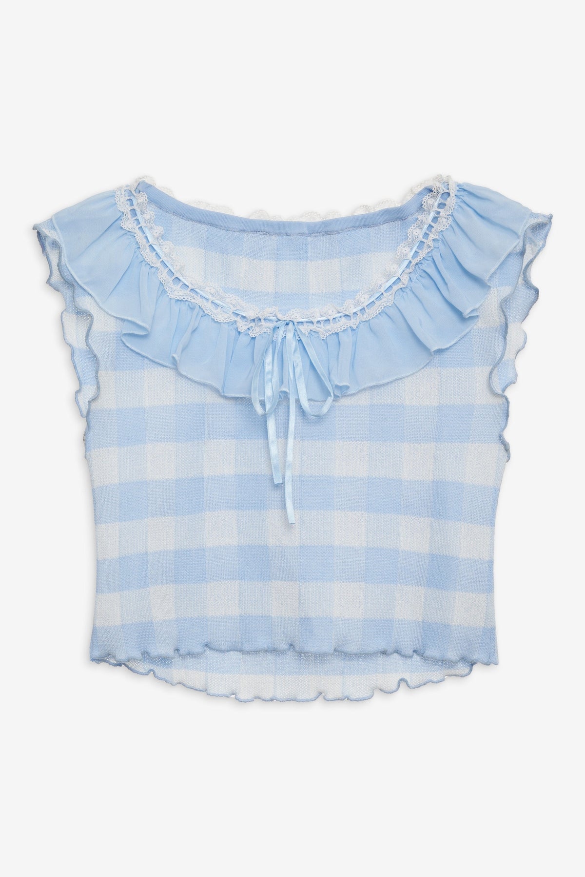 Brushed Gingham Knit Top Blue - For Love & Lemons