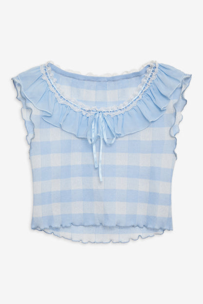 Brushed Gingham Knit Top Blue - For Love & Lemons