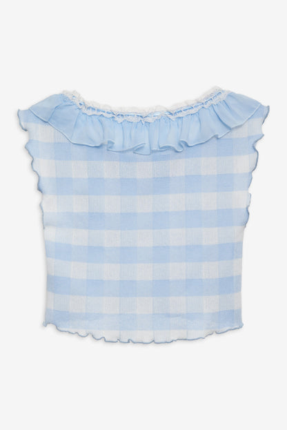 Brushed Gingham Knit Top Blue - For Love & Lemons