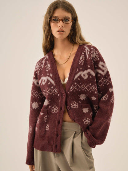 Arabella Intarsia Chunky Cardigan Mauve - For Love & Lemons