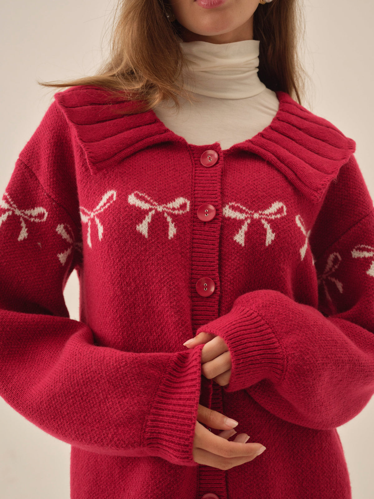 Bow Intarsia Knit Sweater Red - For Love & Lemons