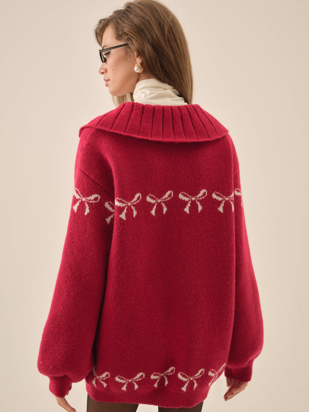 Bow Intarsia Knit Sweater Red - For Love & Lemons