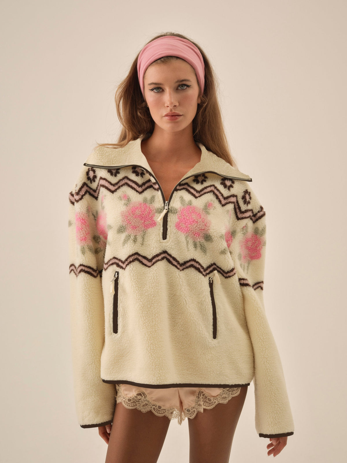 Posey Sherpa Pullover White - For Love & Lemons