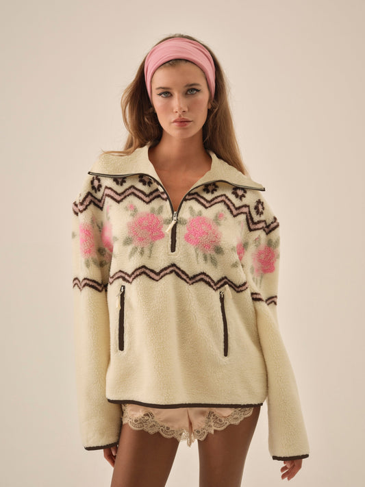 Posey Sherpa Pullover White - For Love & Lemons