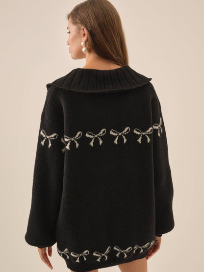 Bow Intarsia Knit Sweater Black - For Love & Lemons