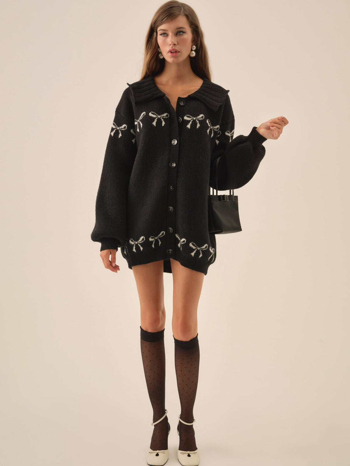 Bow Intarsia Knit Sweater Black - For Love & Lemons