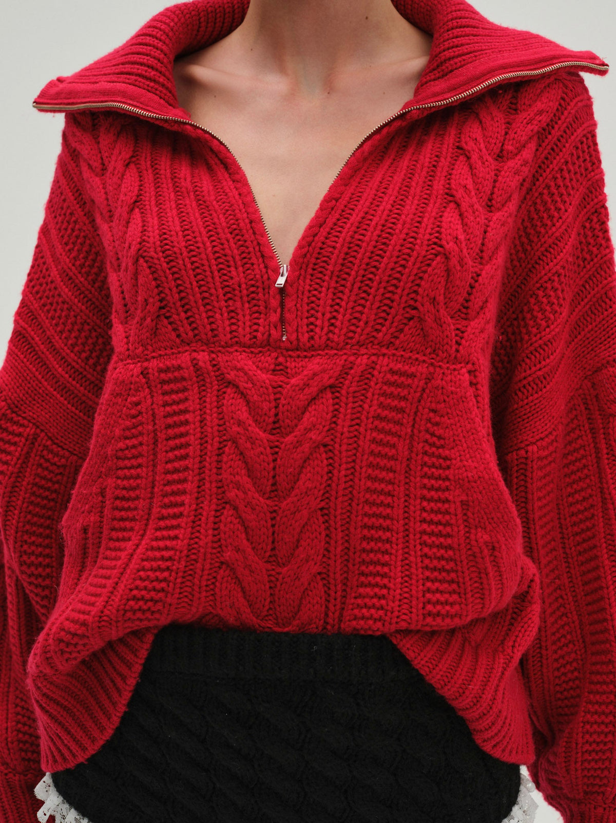 Drina Henley Knit Sweater Red - For Love & Lemons