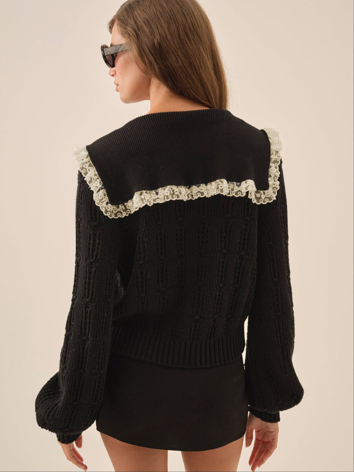 Frenchy Pointelle Knit Cardigan Black - For Love & Lemons