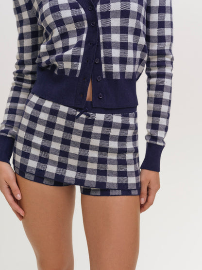 Gingham Knit Skort Navy - For Love & Lemons