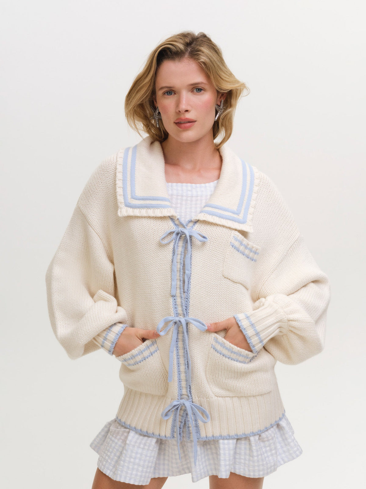 Marina Cardigan Cream Blue - For Love & Lemons