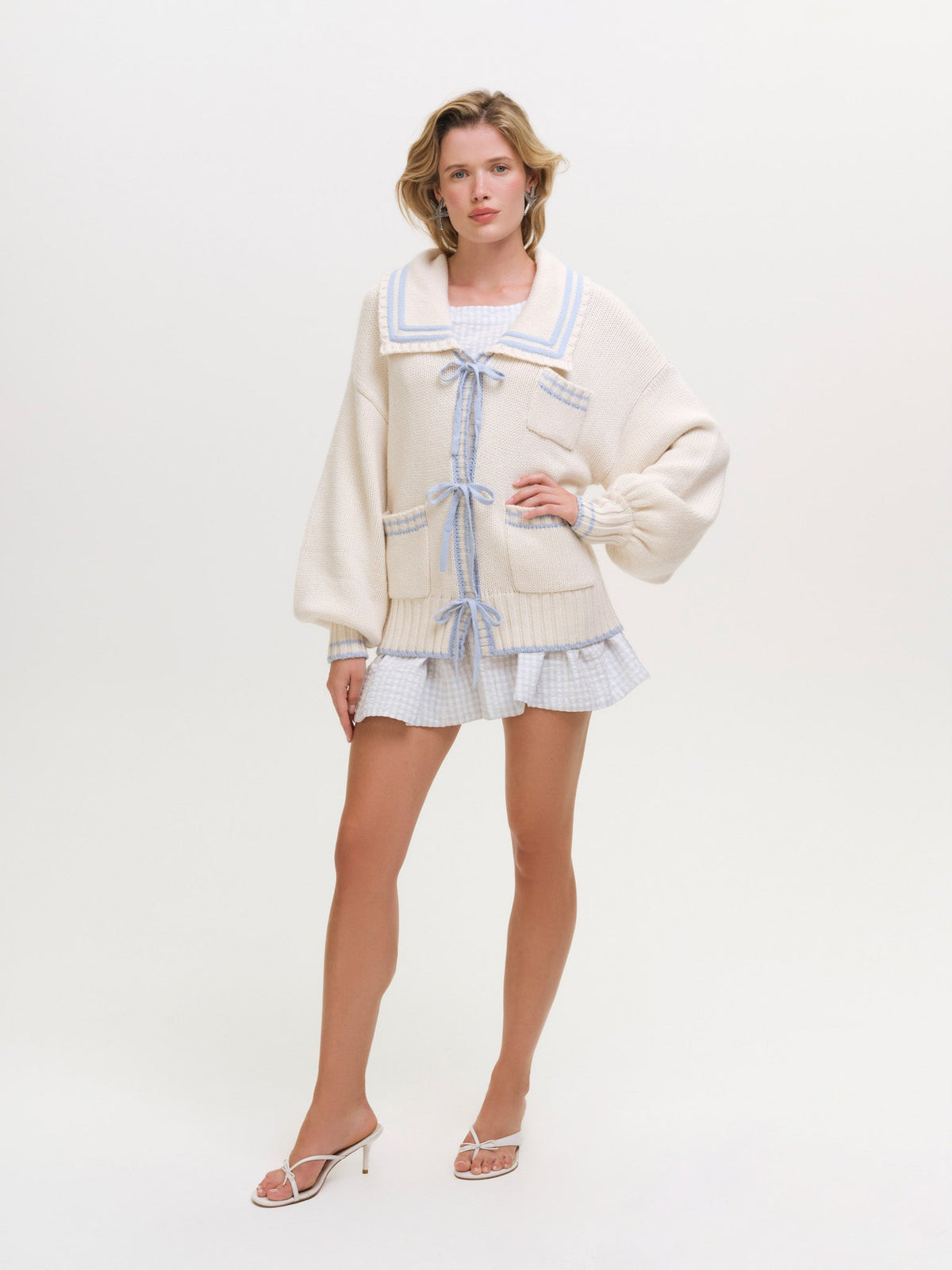 Marina Cardigan Cream Blue - For Love & Lemons