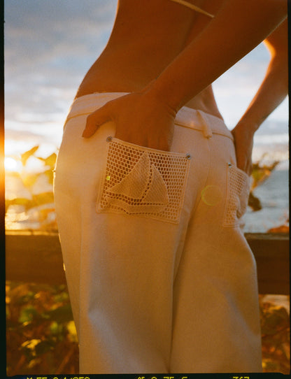 Agnes Denim Pants White - For Love & Lemons
