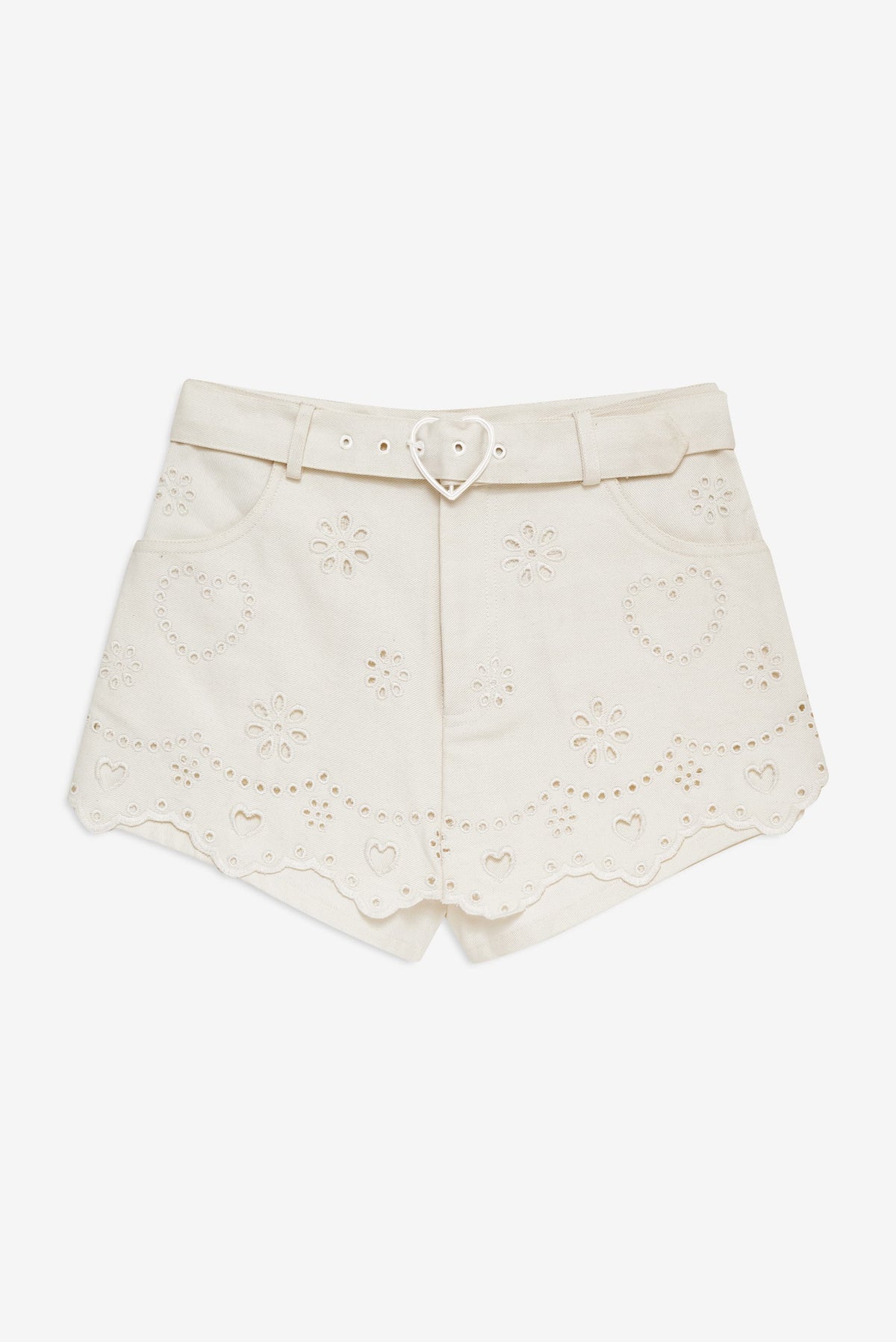 Heart Eyelet Denim Skort White - For Love & Lemons