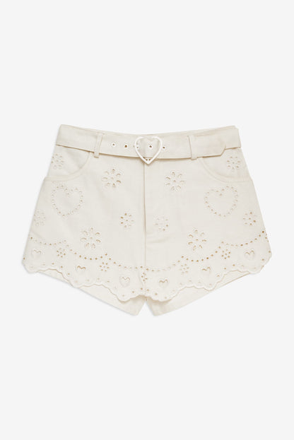 Heart Eyelet Denim Skort White - For Love & Lemons