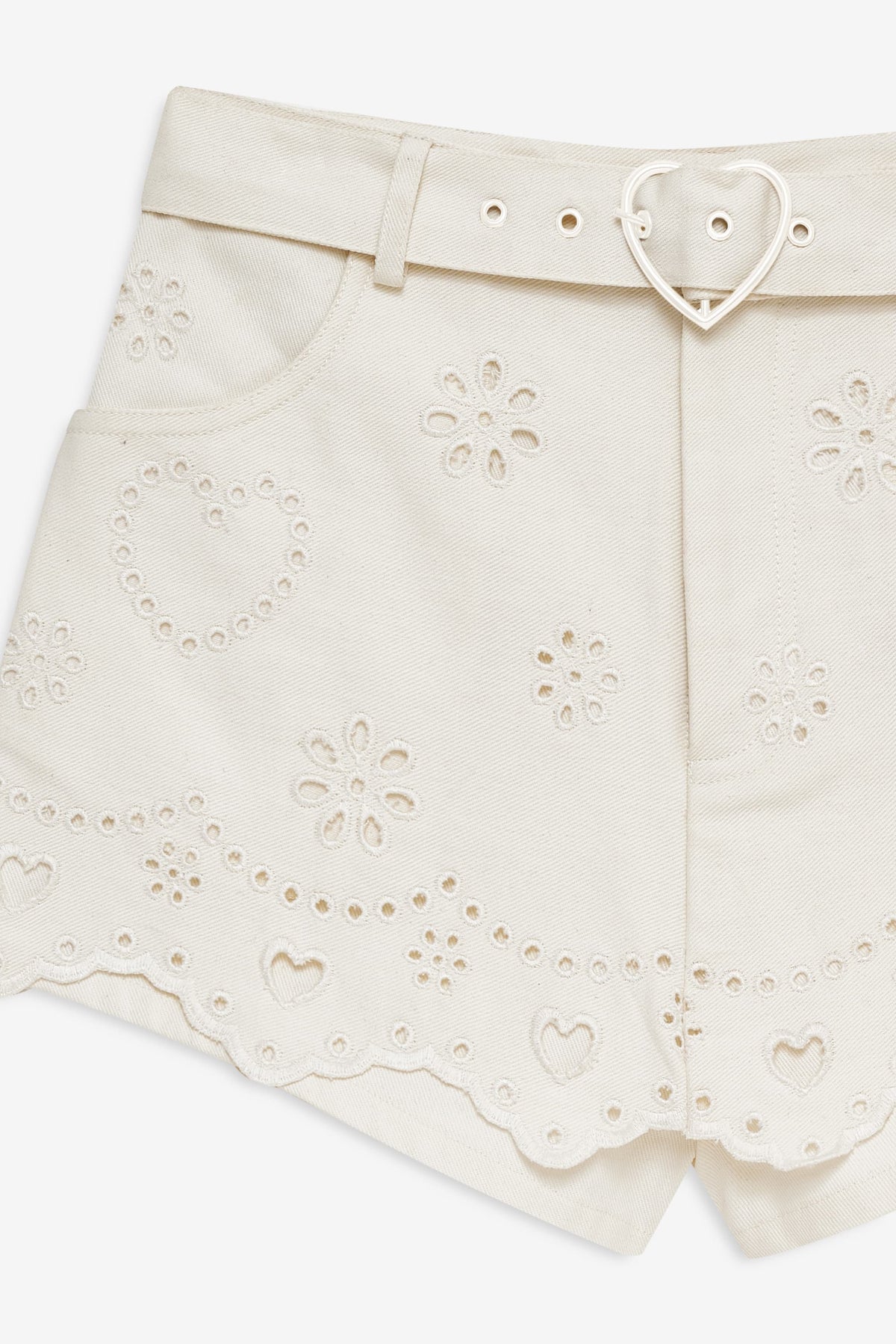Heart Eyelet Denim Skort White - For Love & Lemons