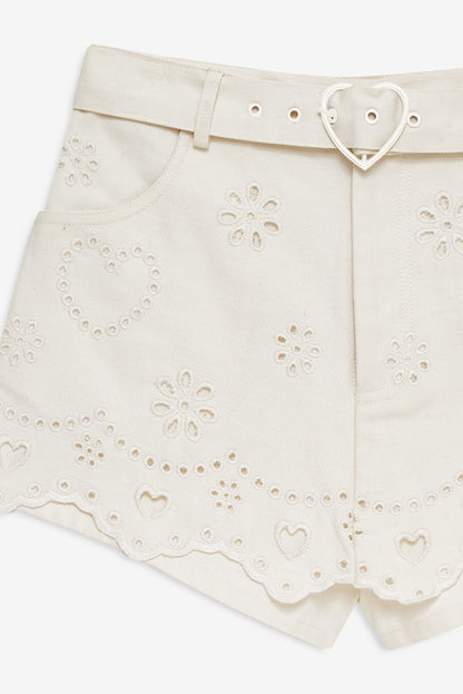 Heart Eyelet Denim Skort White - For Love & Lemons