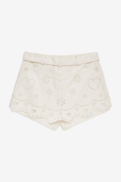 Heart Eyelet Denim Skort White - For Love & Lemons