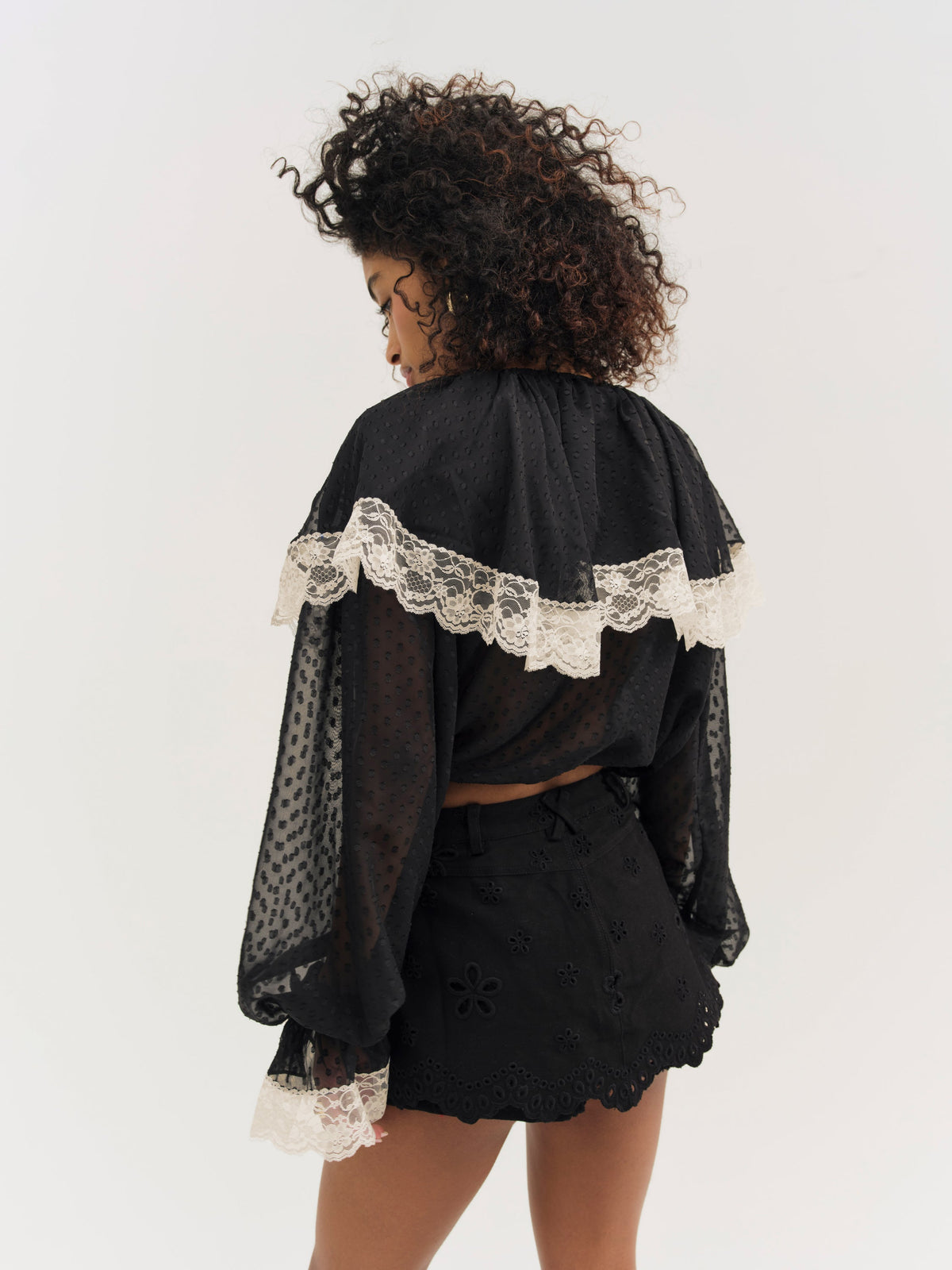 Daisy Eyelet Denim Skort Black - For Love & Lemons