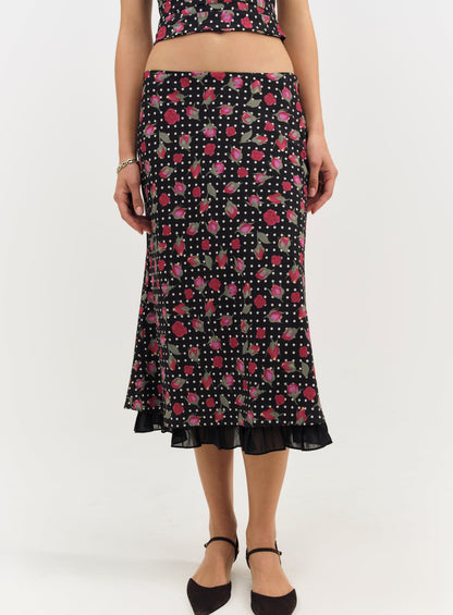 Betty Bud Midi Skirt Black - For Love & Lemons