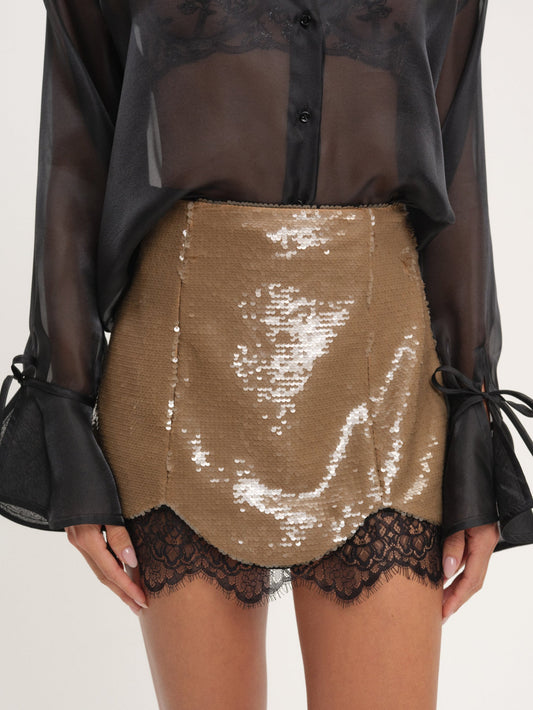 Sylvie Sequin Mini Skirt Brown - For Love & Lemons