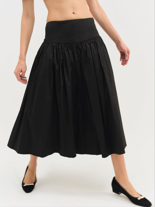 Helena Poplin Midi Skirt Black - For Love & Lemons
