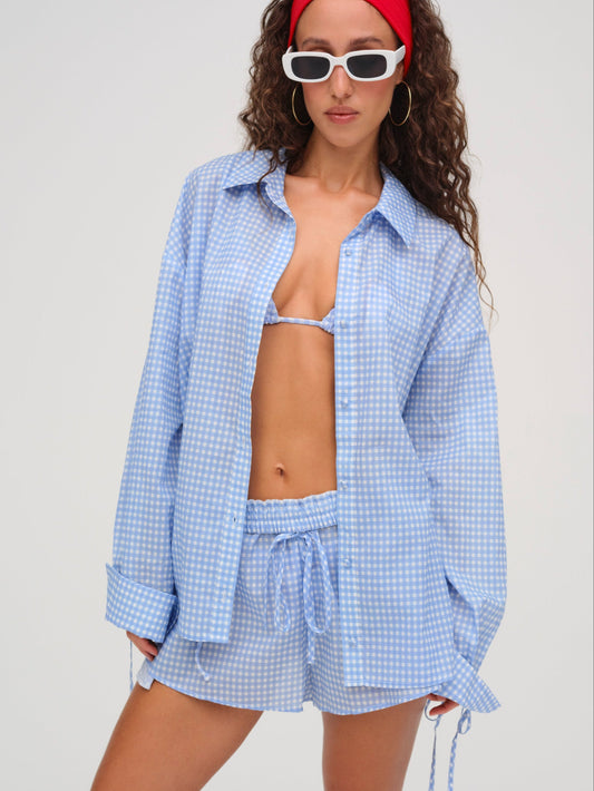 Gingham Button-Down Top Blue - For Love & Lemons