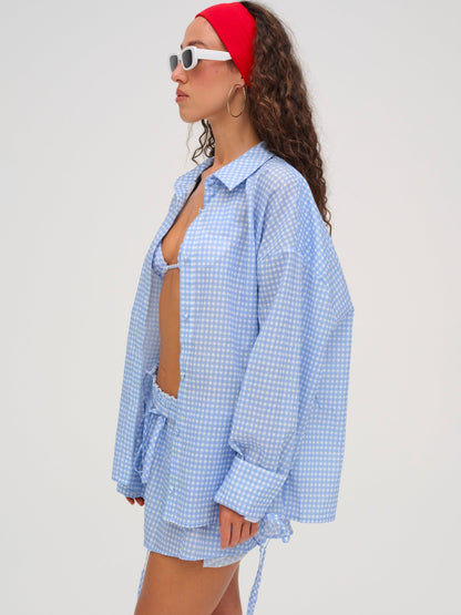 Gingham Button-Down Top Blue - For Love & Lemons