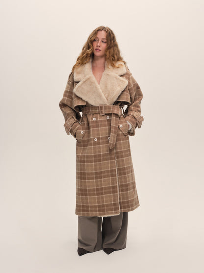 Poet Plaid Oversized Coat Tan - For Love & Lemons