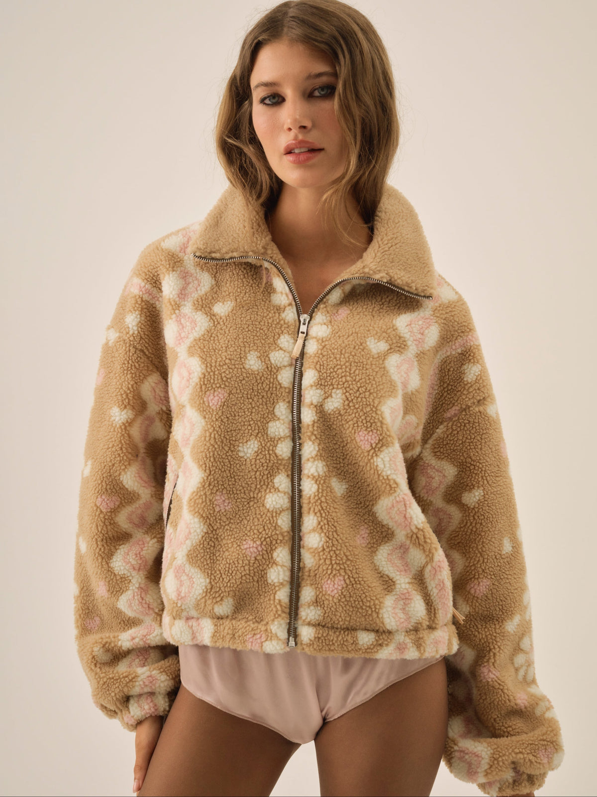 Betty Sherpa Zip Up Pink - For Love & Lemons