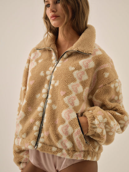 Betty Sherpa Zip Up Pink - For Love & Lemons